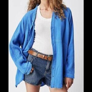 FREE PEOPLE We the Free Summer Daydream Button Down Shirt Blue Size S
